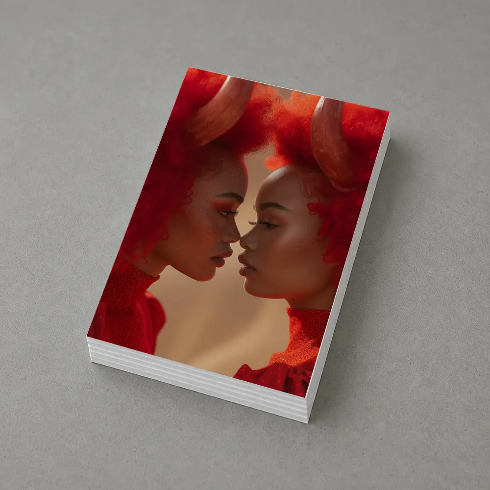 Two Women With Red Horns Facing Close – Postcards