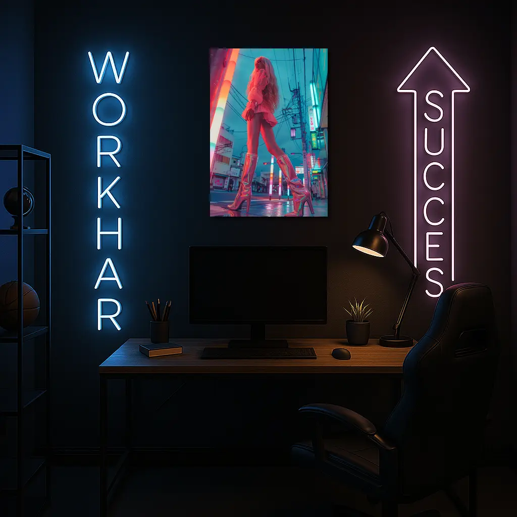 Blonde Woman Neon Tokyo Street Night – Wall Art
