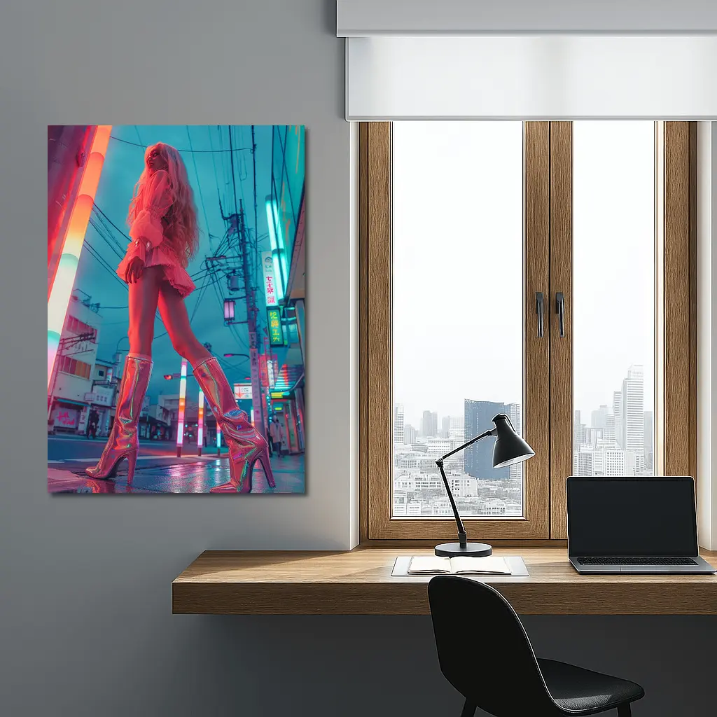 Blonde Woman Neon Tokyo Street Night – Wall Art