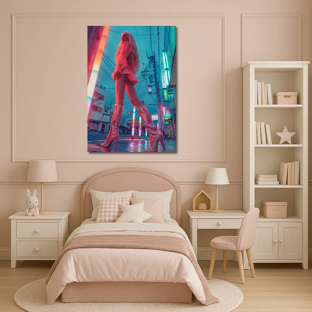 Blonde Woman Neon Tokyo Street Night – Wall Art