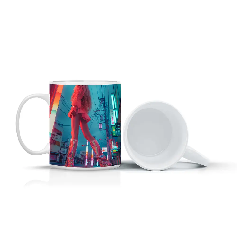Blonde Woman Neon Tokyo Street Night – Mugs