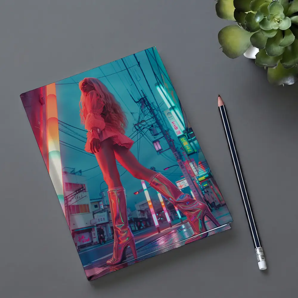Blonde Woman Neon Tokyo Street Night – Notebooks