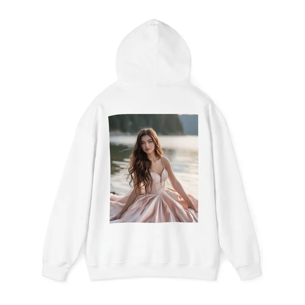 Young Woman Pink Dress Lakeside Forest – Hoodies