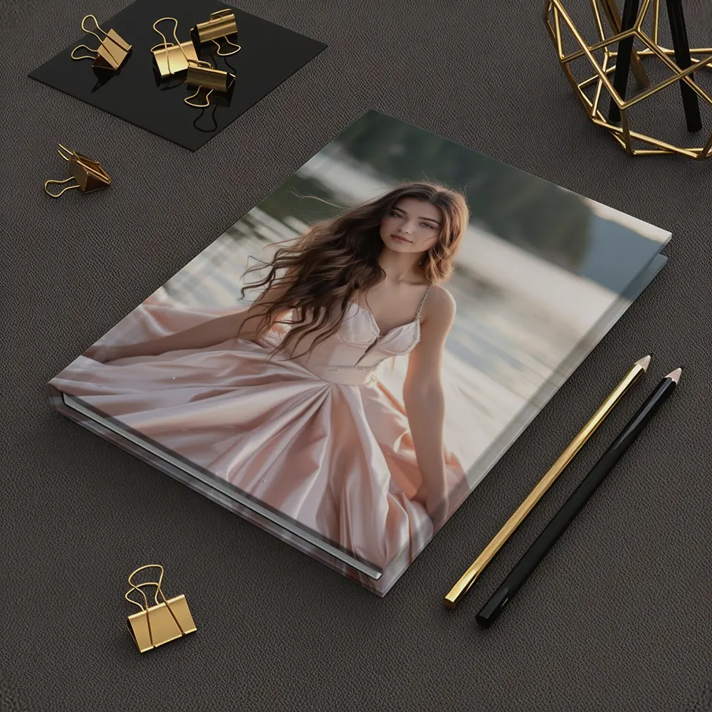 Young Woman Pink Dress Lakeside Forest – Notebooks