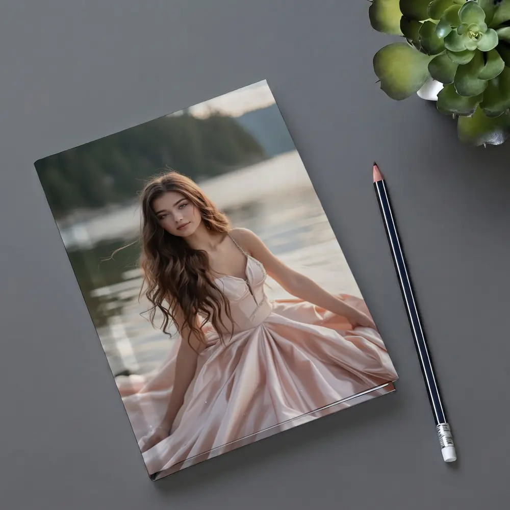 Young Woman Pink Dress Lakeside Forest – Notebooks