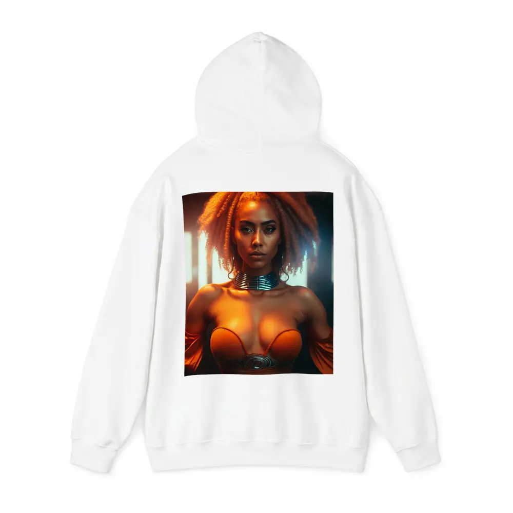 Futuristic Woman Orange Glow Dark Background – Hoodies