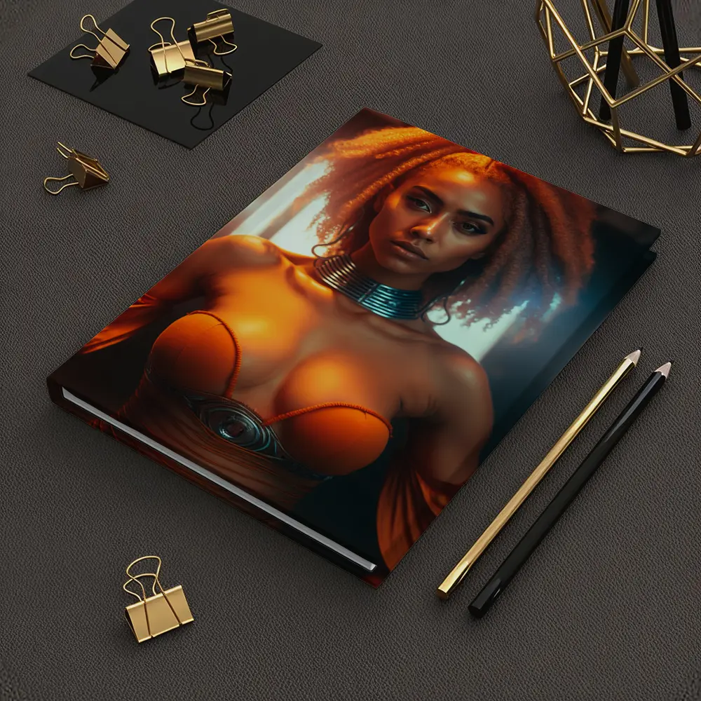 Futuristic Woman Orange Glow Dark Background – Notebooks