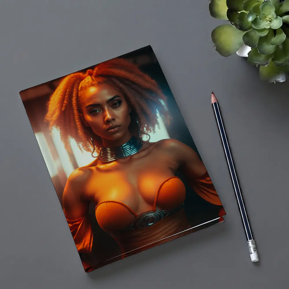 Futuristic Woman Orange Glow Dark Background – Notebooks