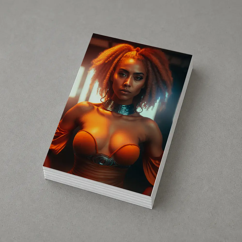 Futuristic Woman Orange Glow Dark Background – Postcards