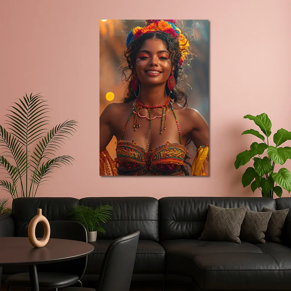 Colorful Carnival Woman Floral Headdress Festival – Wall Art