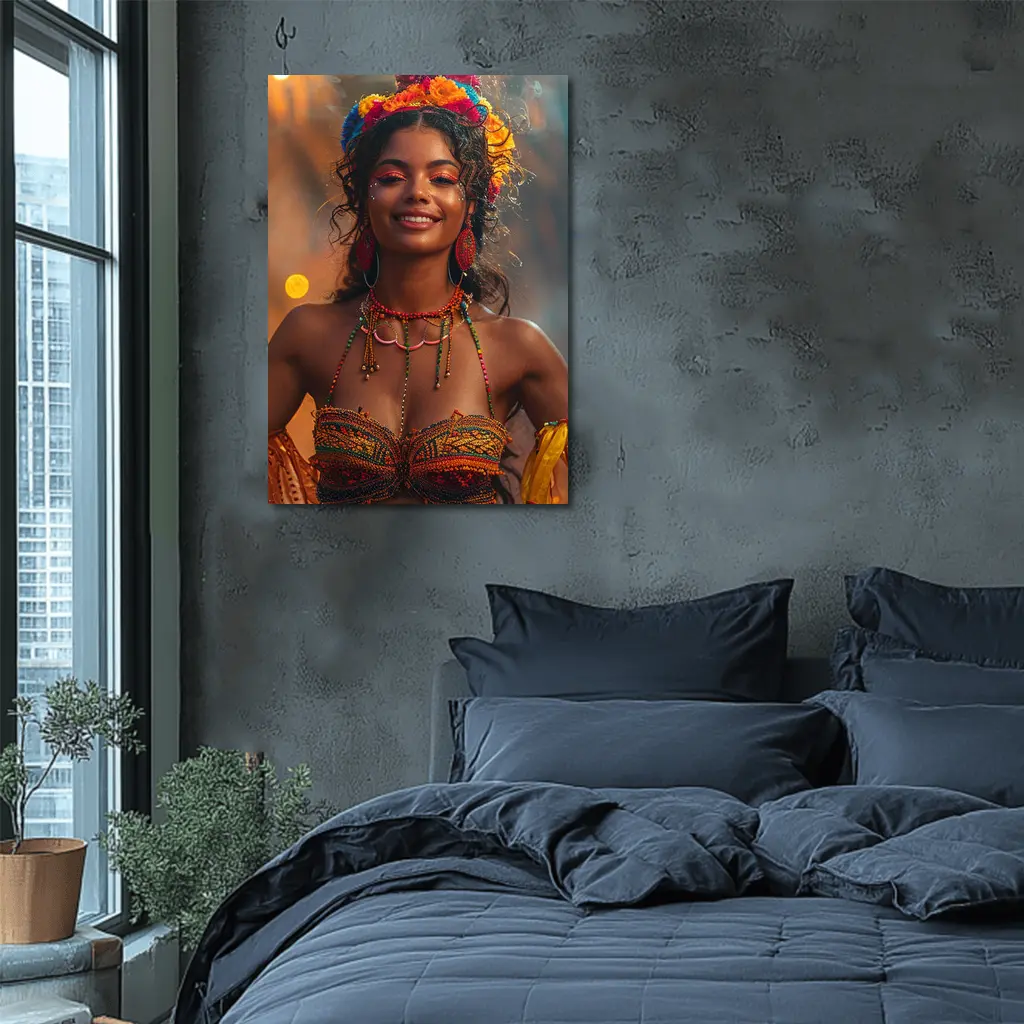 Colorful Carnival Woman Floral Headdress Festival – Wall Art