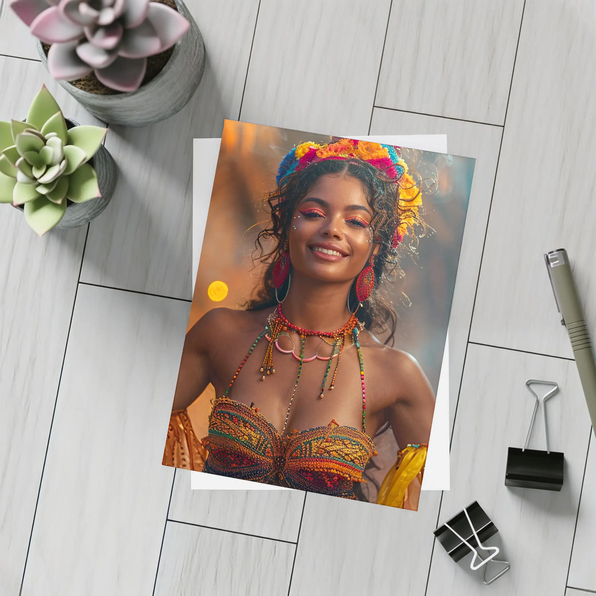 Colorful Carnival Woman Floral Headdress Festival – Postcards