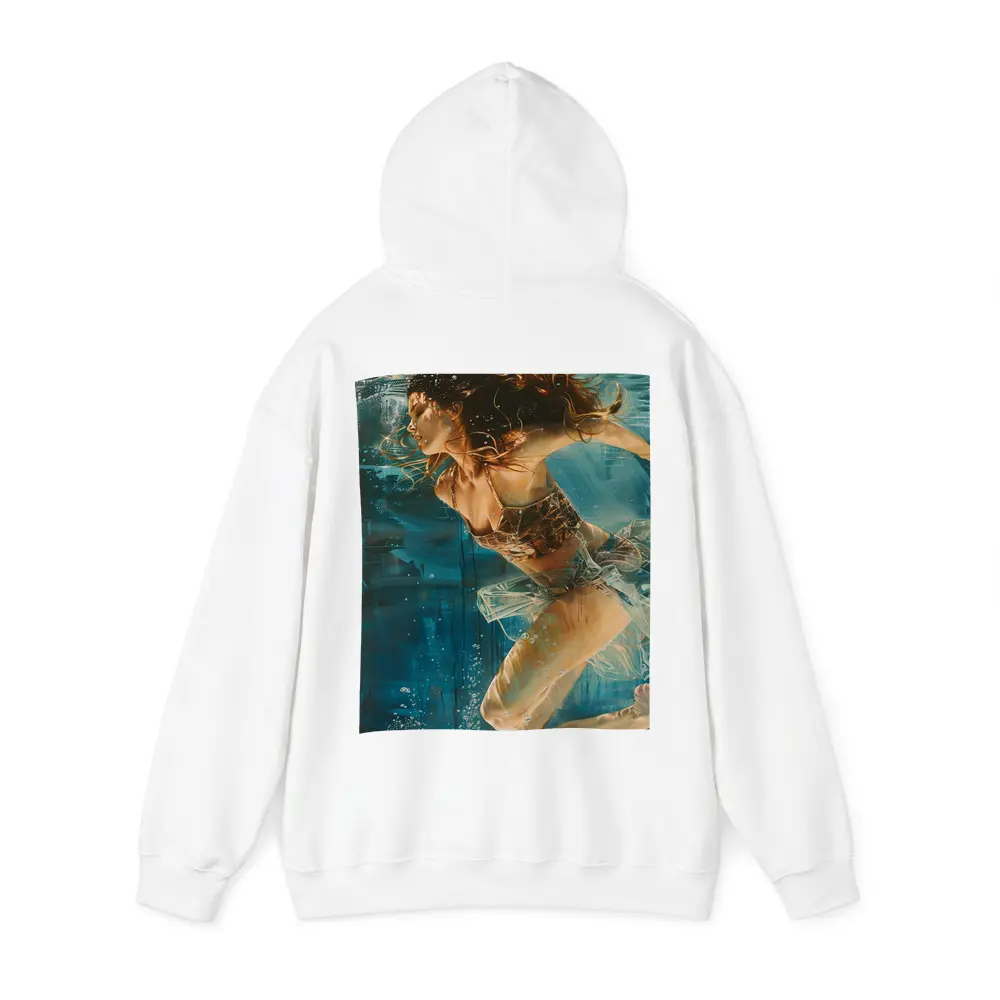 Woman Swimming Underwater Blue Abstract Painting – Hoodies