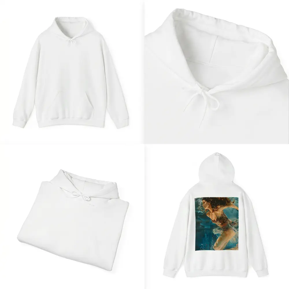 Woman Swimming Underwater Blue Abstract Painting – Hoodies