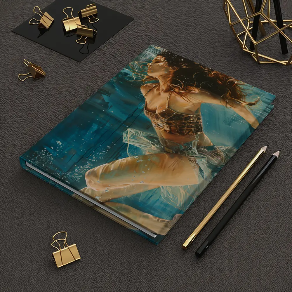 Woman Swimming Underwater Blue Abstract Painting – Notebooks