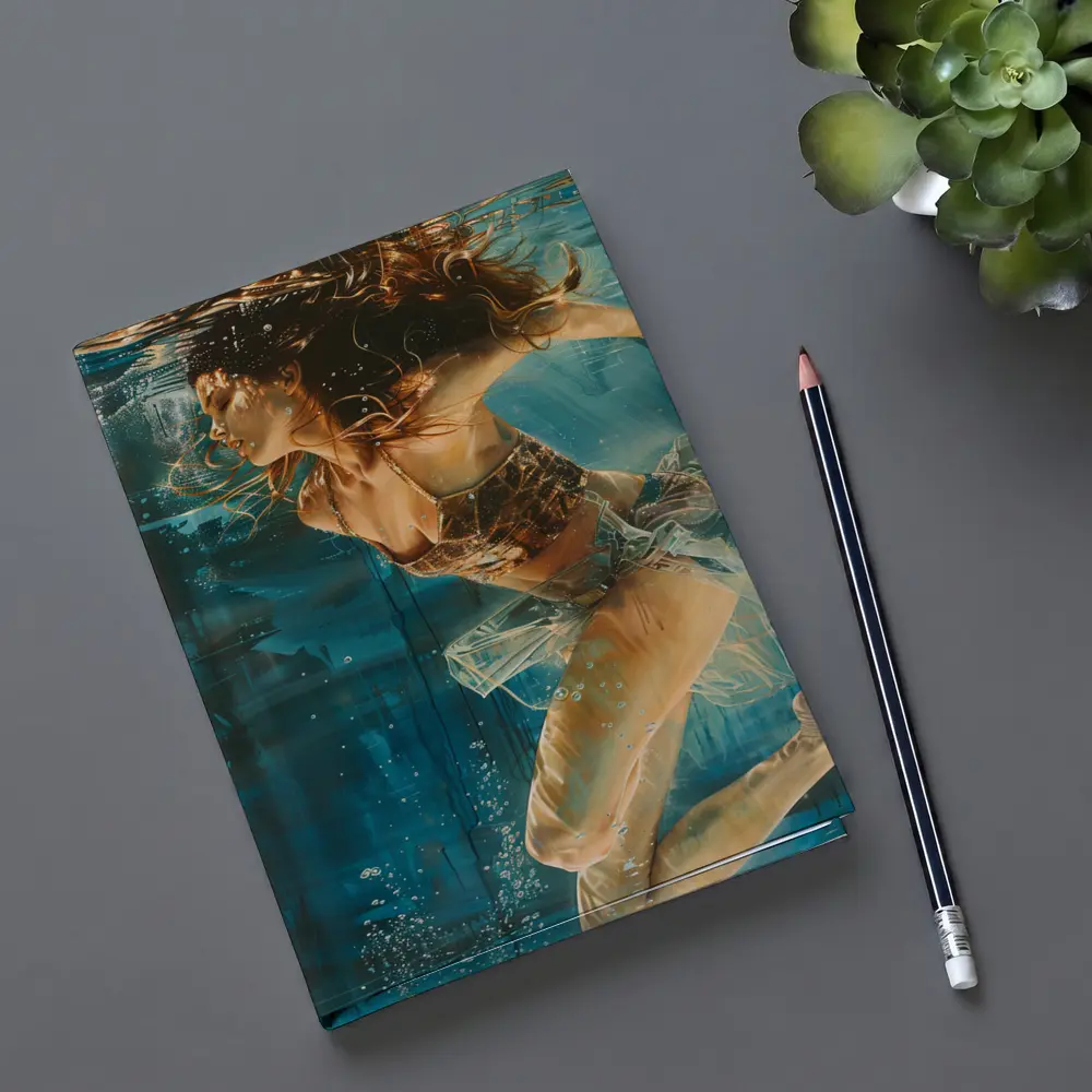 Woman Swimming Underwater Blue Abstract Painting – Notebooks