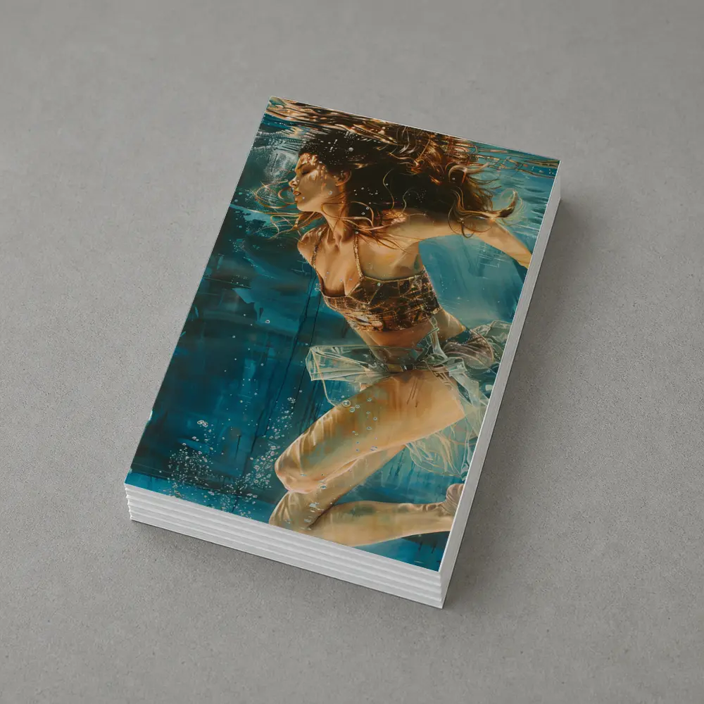 Woman Swimming Underwater Blue Abstract Painting – Postcards