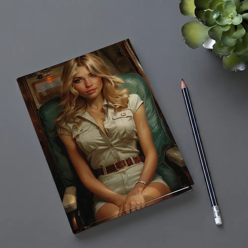 Blonde Woman Sitting Inside Aircraft Cockpit – Notebooks