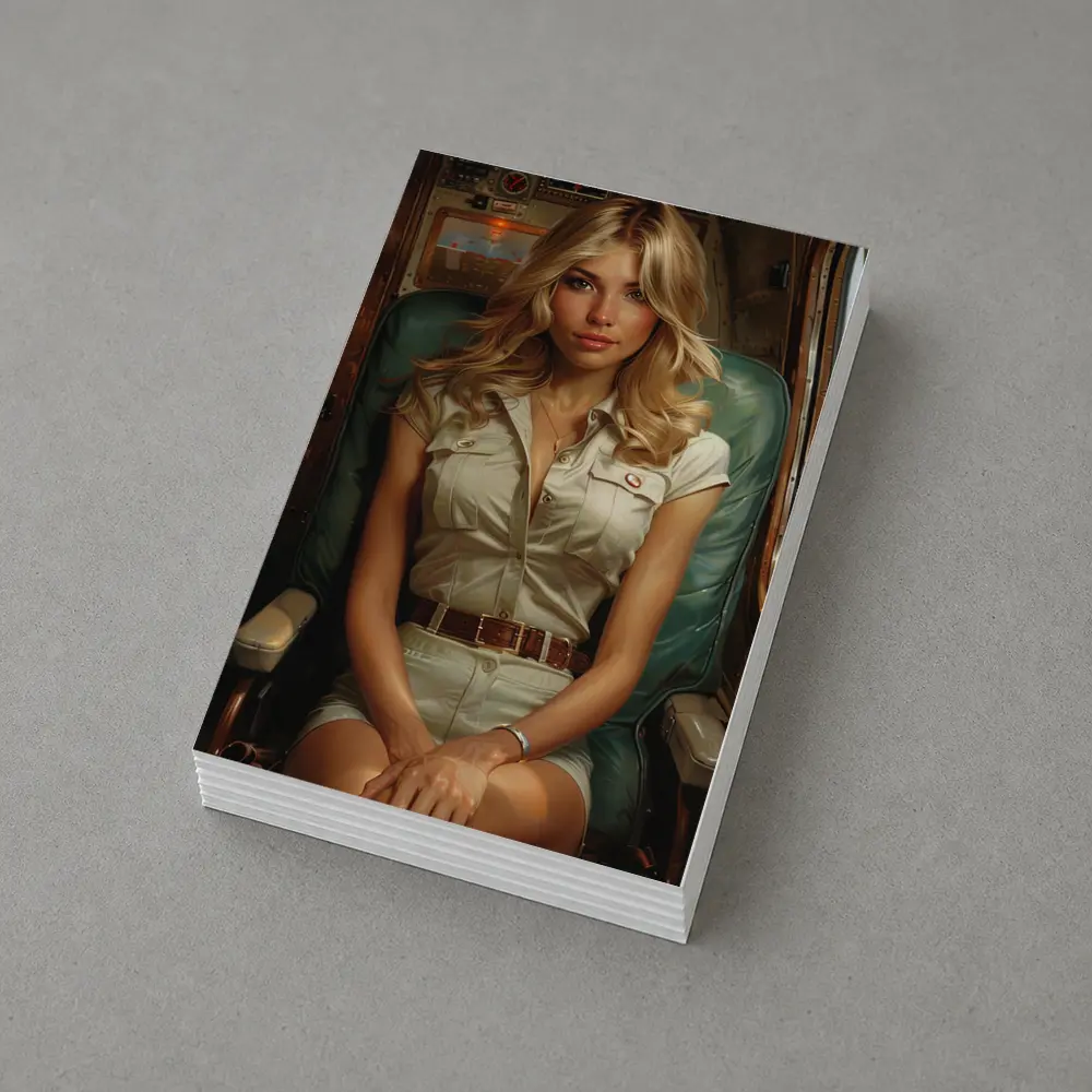 Blonde Woman Sitting Inside Aircraft Cockpit – Postcards