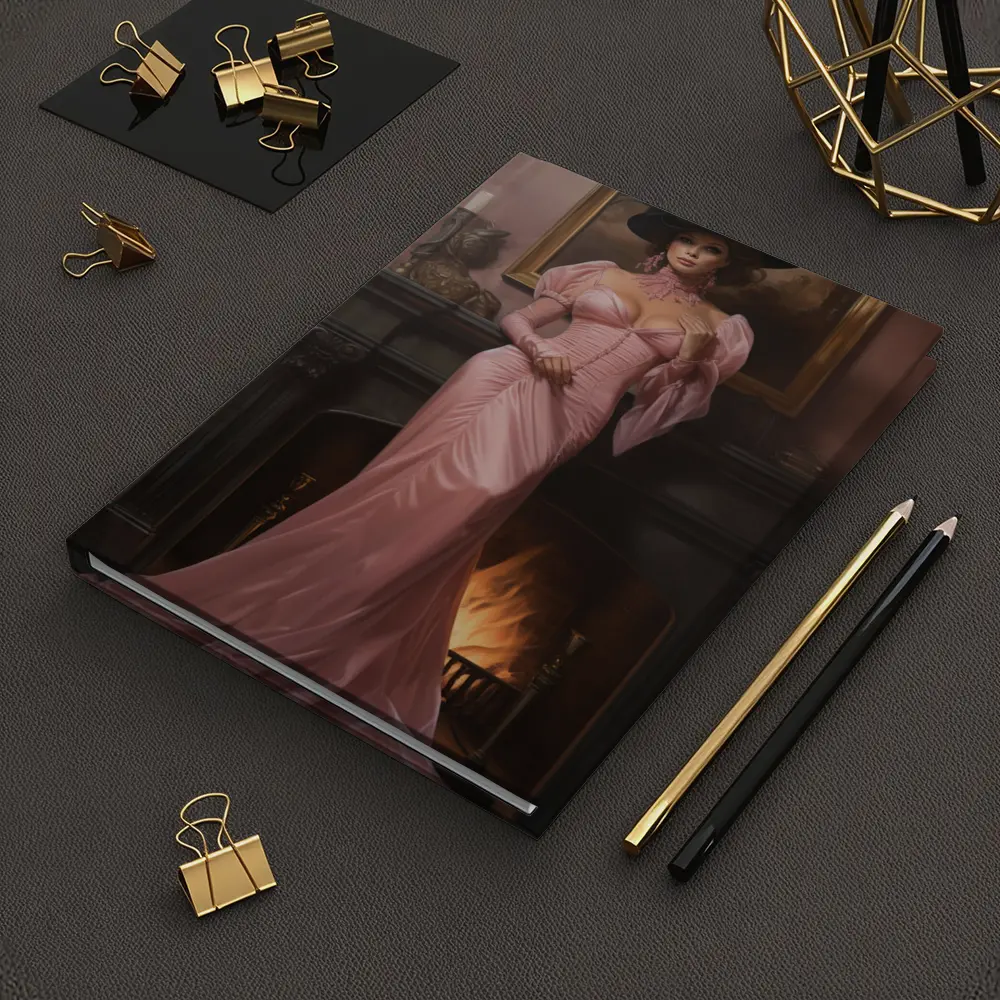 Victorian Woman Pink Gown Fireplace Interior – Notebooks