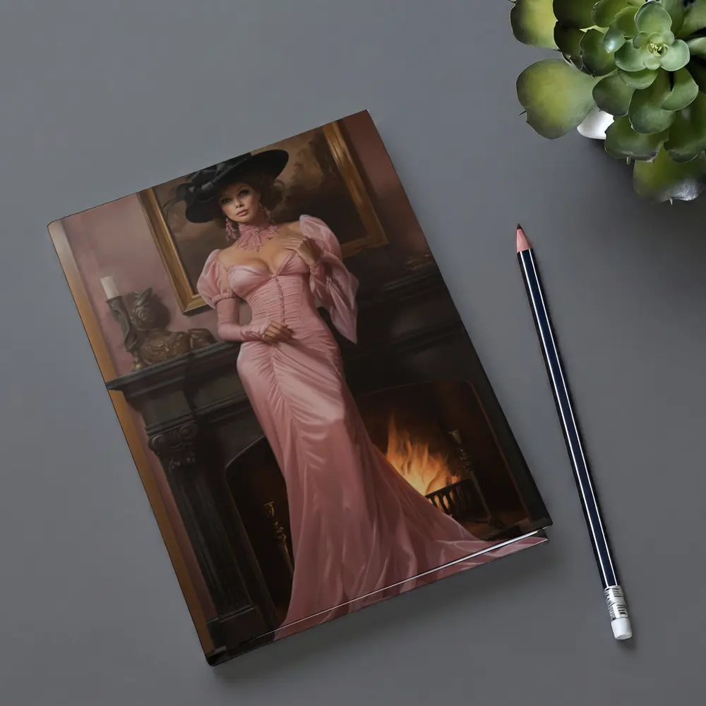 Victorian Woman Pink Gown Fireplace Interior – Notebooks
