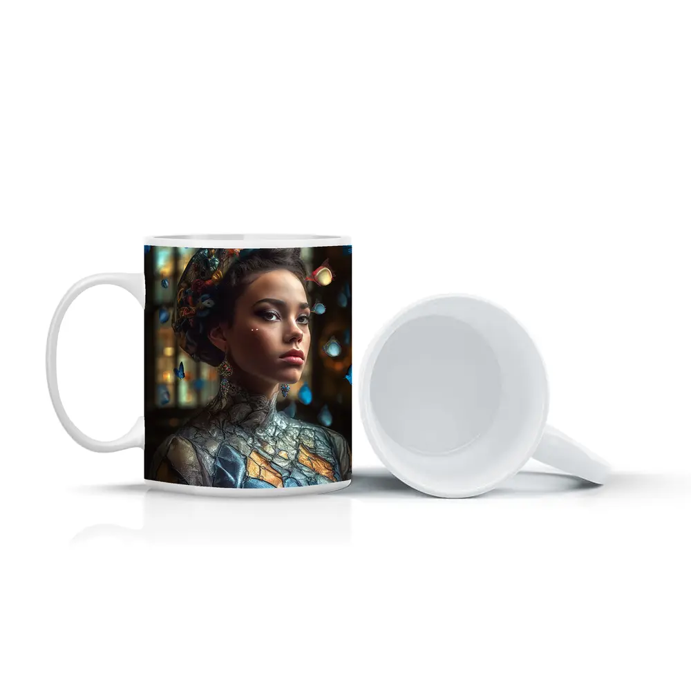 Fantasy Woman Blue Butterflies Ornate Interior – Mugs