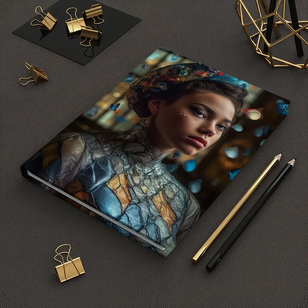 Fantasy Woman Blue Butterflies Ornate Interior – Notebooks
