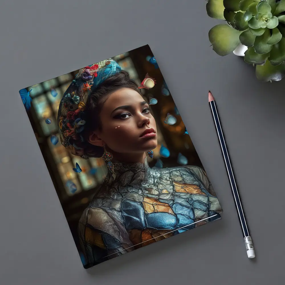 Fantasy Woman Blue Butterflies Ornate Interior – Notebooks