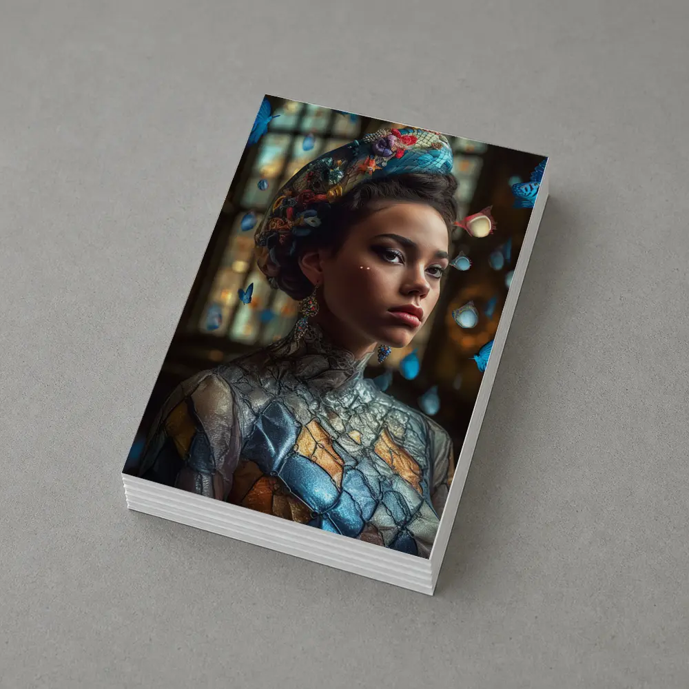 Fantasy Woman Blue Butterflies Ornate Interior – Postcards
