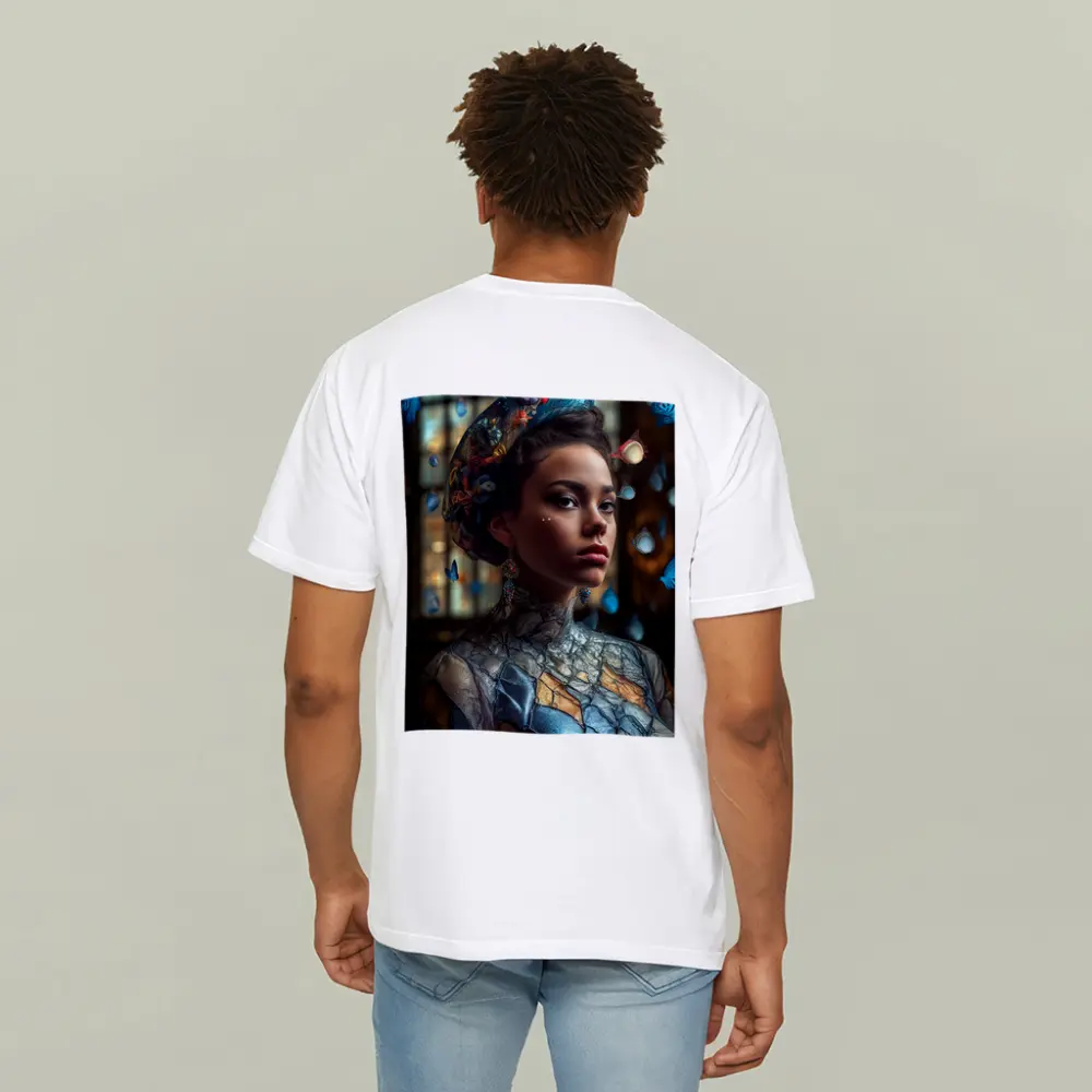 Fantasy Woman Blue Butterflies Ornate Interior – T-Shirts