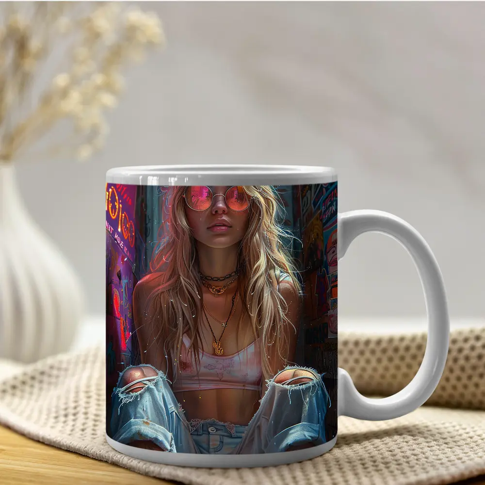 Grunge Girl Pink Sunglasses Graffiti Wall – Mugs