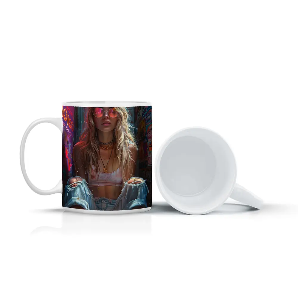 Grunge Girl Pink Sunglasses Graffiti Wall – Mugs