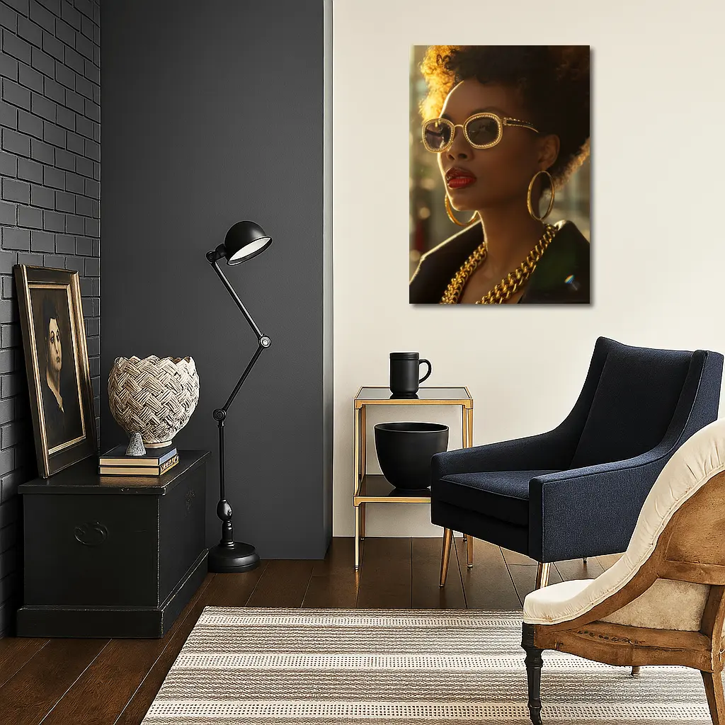 Black Woman Gold Jewelry Afro Street Style – Wall Art