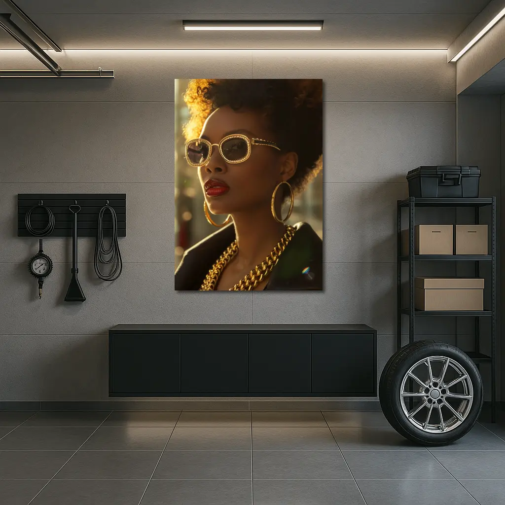 Black Woman Gold Jewelry Afro Street Style – Wall Art