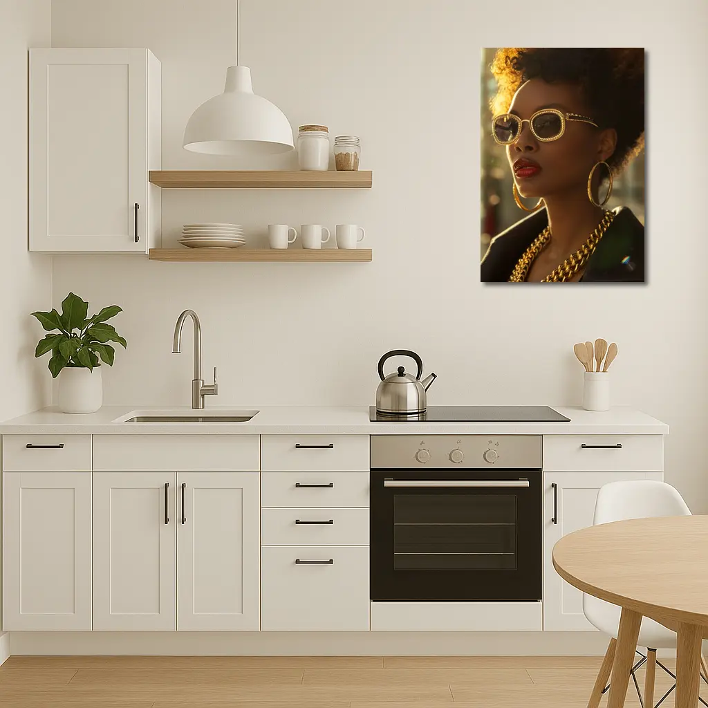 Black Woman Gold Jewelry Afro Street Style – Wall Art