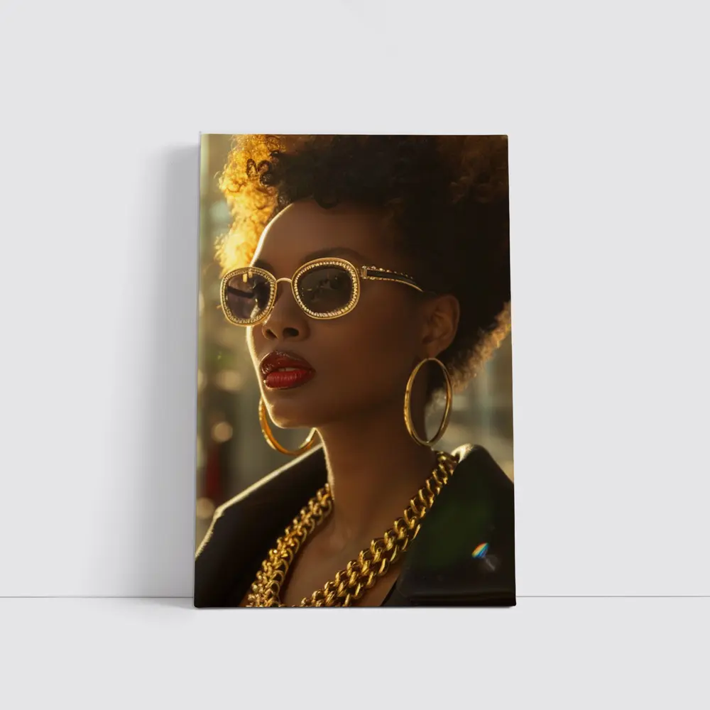 Black Woman Gold Jewelry Afro Street Style – Wall Art