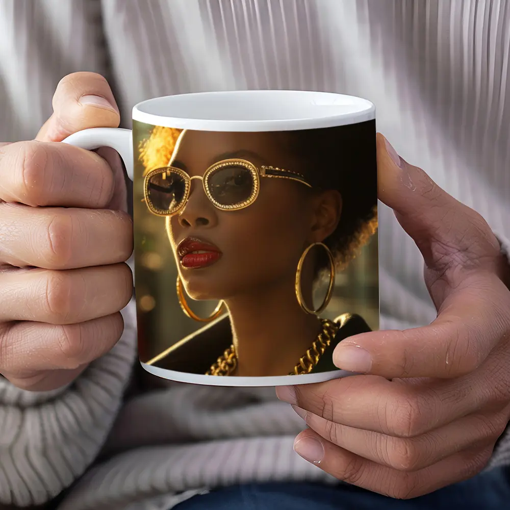 Black Woman Gold Jewelry Afro Street Style – Mugs