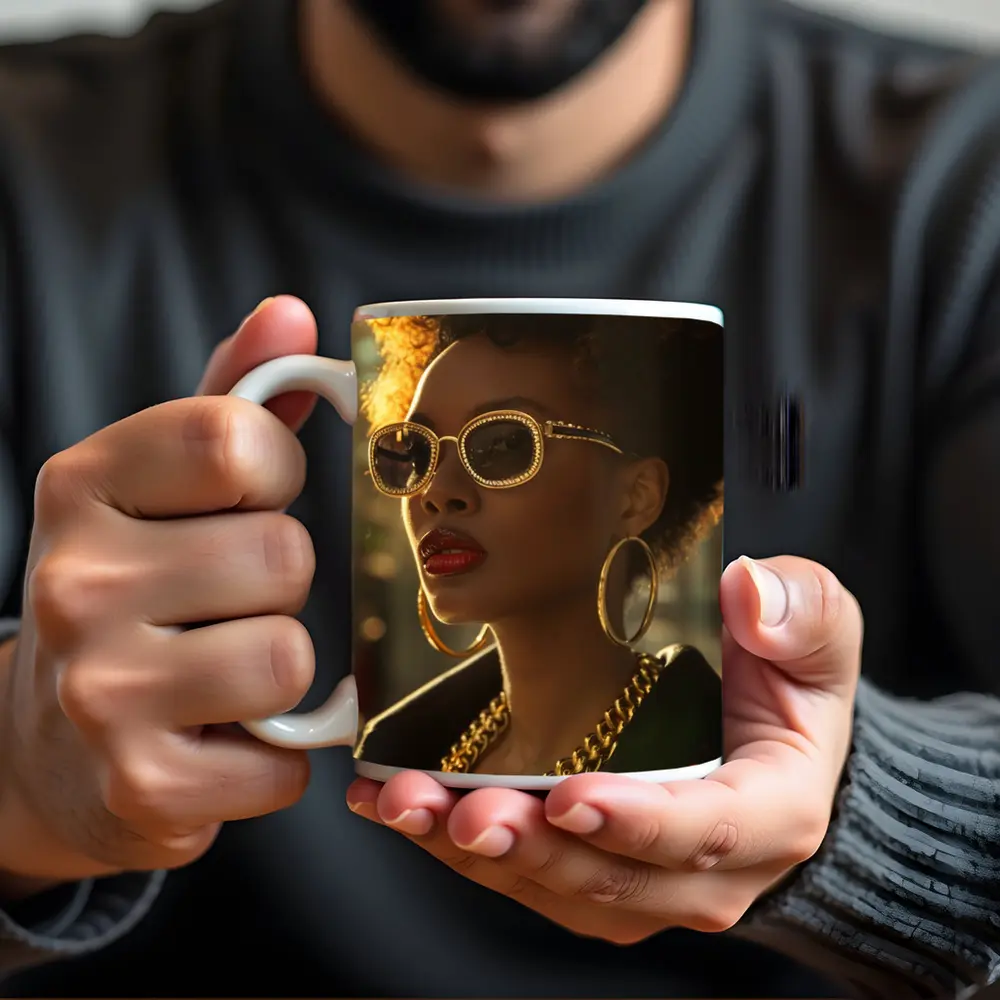 Black Woman Gold Jewelry Afro Street Style – Mugs