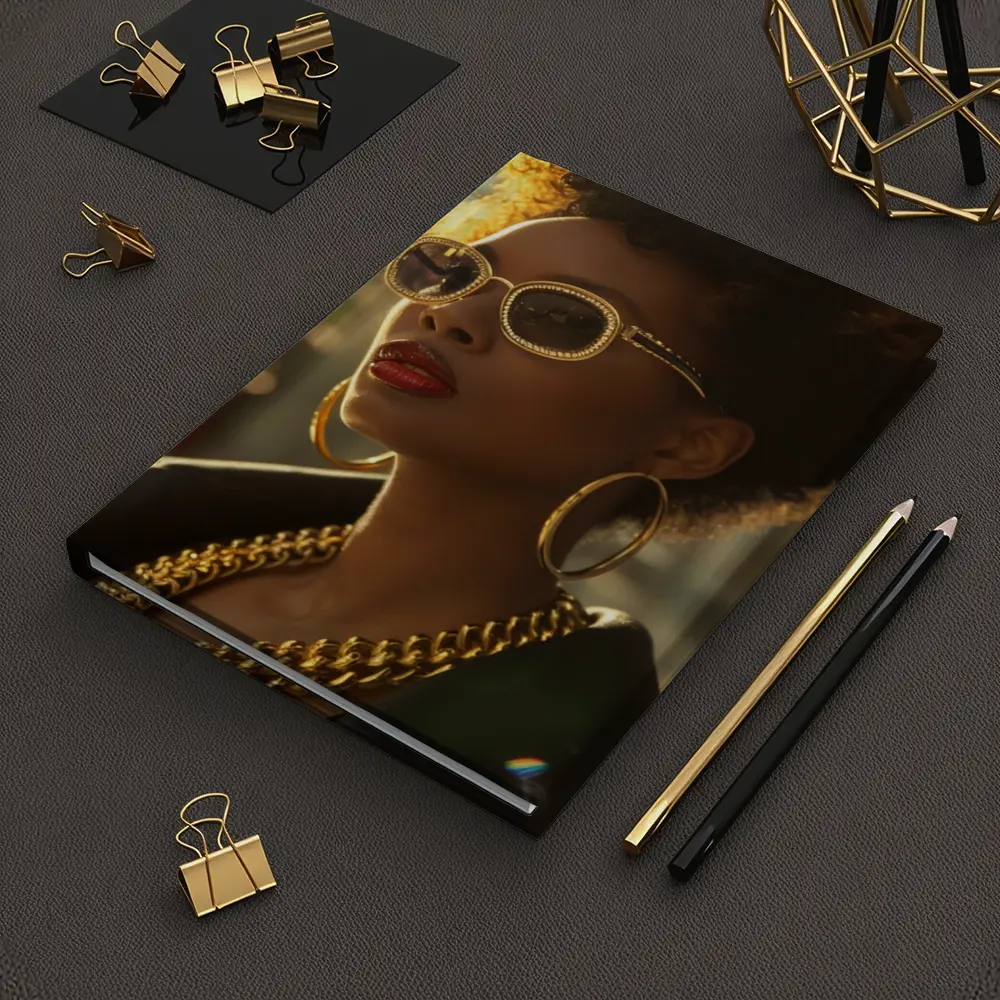 Black Woman Gold Jewelry Afro Street Style – Notebooks