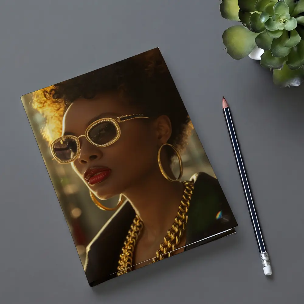 Black Woman Gold Jewelry Afro Street Style – Notebooks