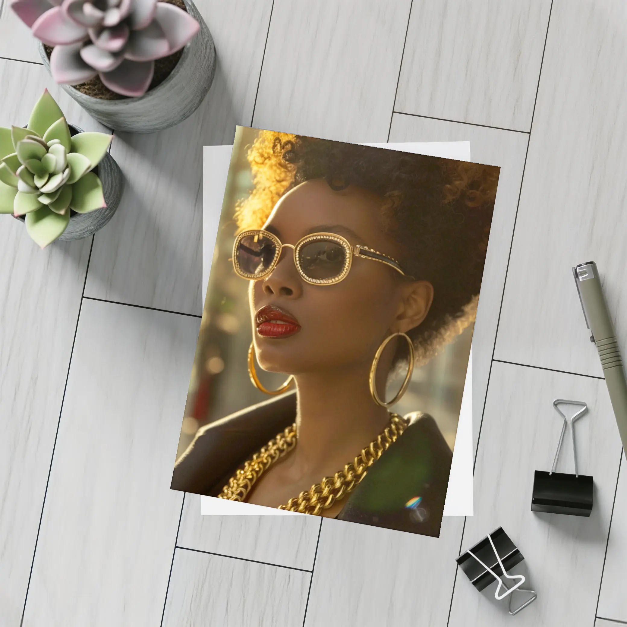Black Woman Gold Jewelry Afro Street Style – Postcards