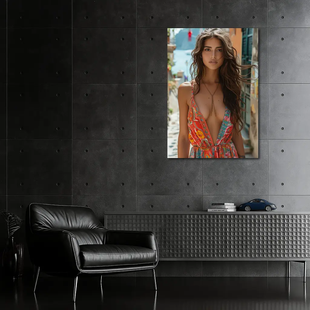 Boho Floral Dress Woman Mediterranean Street – Wall Art