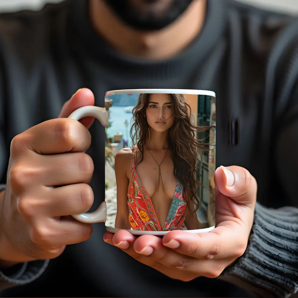 Boho Floral Dress Woman Mediterranean Street – Mugs