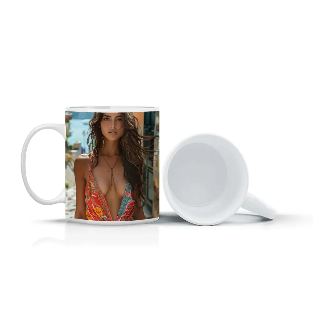 Boho Floral Dress Woman Mediterranean Street – Mugs