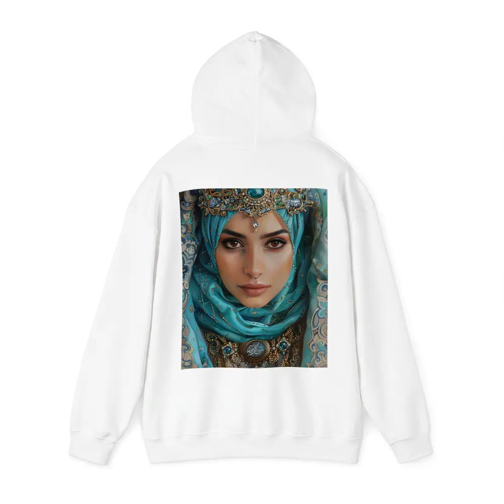 Arabian Woman Portrait Teal Hijab Gold Jewelry – Hoodies