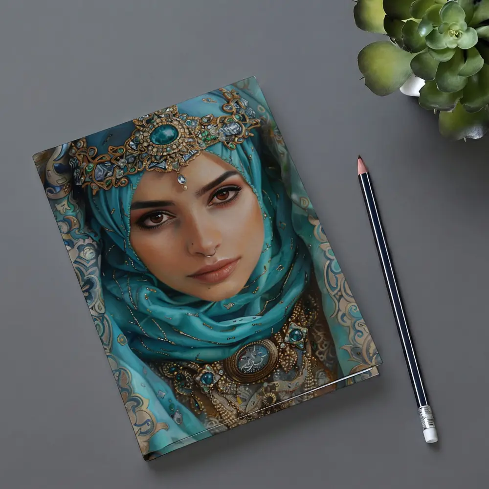 Arabian Woman Portrait Teal Hijab Gold Jewelry – Notebooks