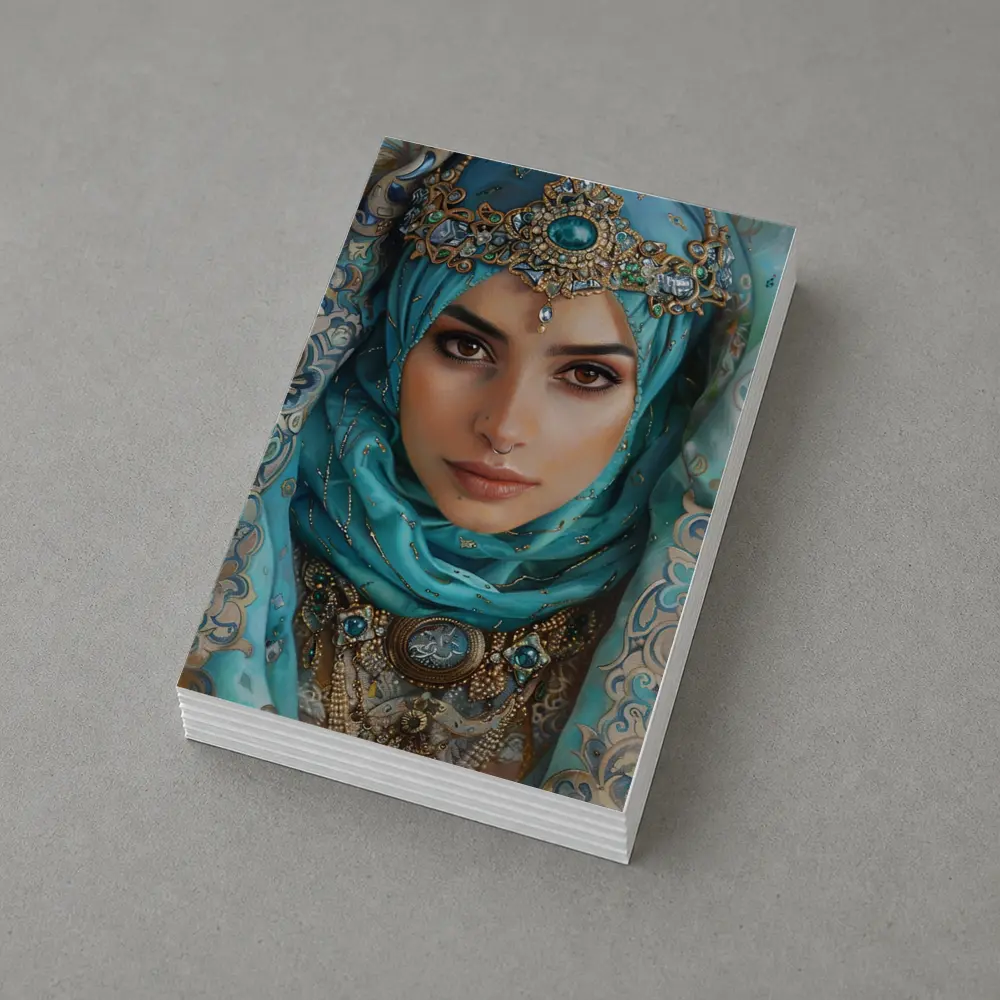 Arabian Woman Portrait Teal Hijab Gold Jewelry – Postcards