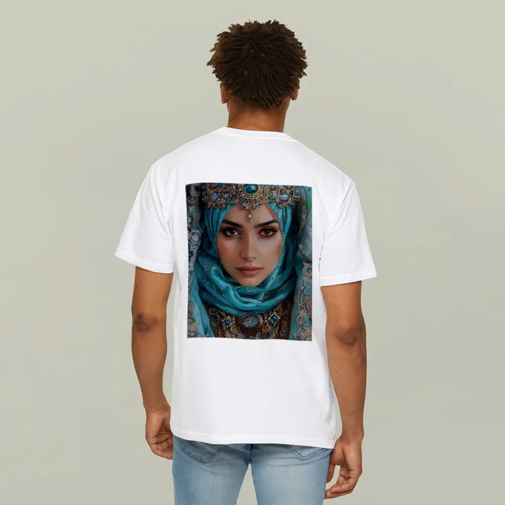 Arabian Woman Portrait Teal Hijab Gold Jewelry – T-Shirts