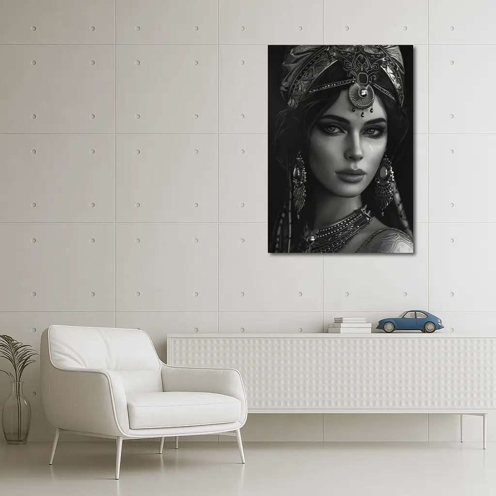 Black and White Woman Portrait Ornate Headdress – Wall Art