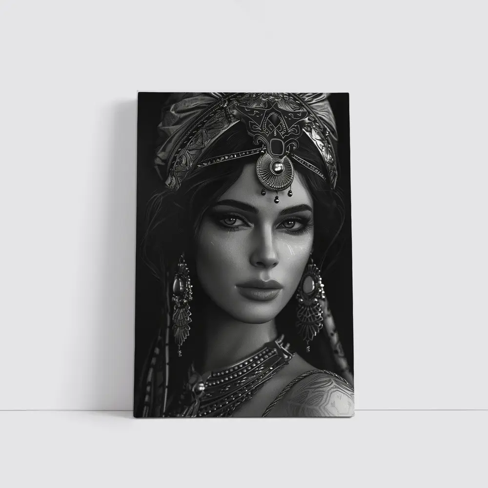 Black and White Woman Portrait Ornate Headdress – Wall Art